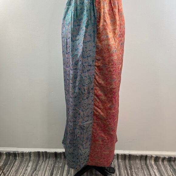 FASHION FUSE Multicolor PURE Silk Sleeveless Scoop Neck Tie Belt Maxi Dress Sz S - Picture 4 of 8